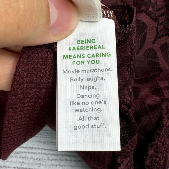 Aerie Holiday Burgundy Best Lace Waffle Longline Bralette Size Small - Picture 10 of 14